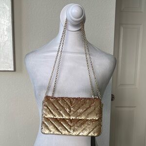 NIB Nicole Miller Crossbody Gold Sequin Bag